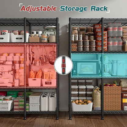 REIBII 78.4" W Storage Shelves Load 1500LBS, Metal Shelving 4-Tier Wire Shelving Unit Garage Shelving for Storage, Metal Shelves for Pantry Commercial Kitchen Garage, 11.8''D x 59''H,2P