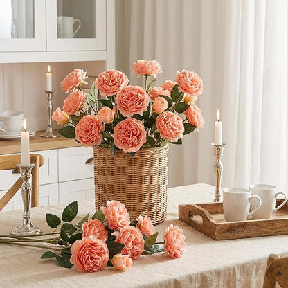 36 Bundles Artificial Flowers Peonies Roses Fake Bouquet for Wedding Bridal Shower Valentine's Day Decorations Fake Floral Arrangements Table Centerpieces Home Decor(Peach)