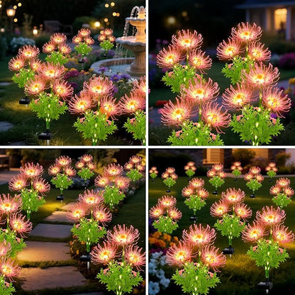 Solar Garden Flower Lights Outdoor,4 Pack 12-Head Pink Spider Lily Waterproof with Glowing Stems,Elegant Yard & Patio Decor,Ideal Valentine's,Thanksgiving & Gardening Gifts for Women,mothers & Grandma
