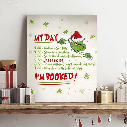 Funny Christmas Canvas Wall Art Decor - “My Day I'm Booked” Humorous Holiday Decor - 24x30 inch Unique Humorous Christmas Decoration for Living Room or Office - Premium Quality Canvas Print