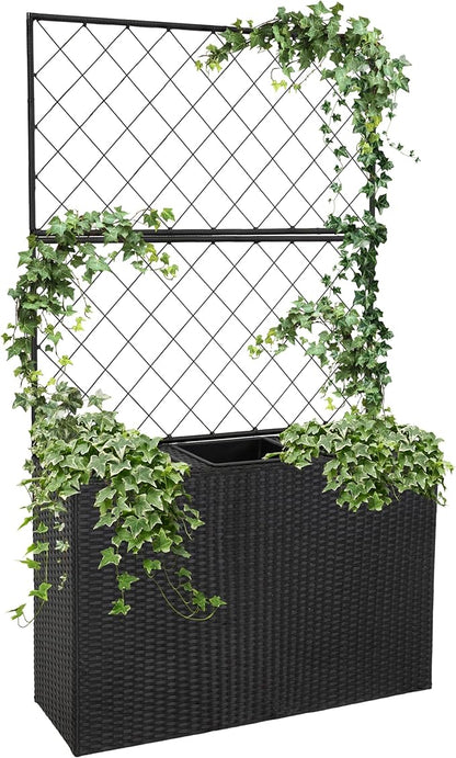 Sunnydaze 3-Section Tall Wicker Planter Box with Trellis - 3 Removable Plastic Inserts - Raised Garden Bed with Trellis - 33" W x 11.75" D x 57.75" H