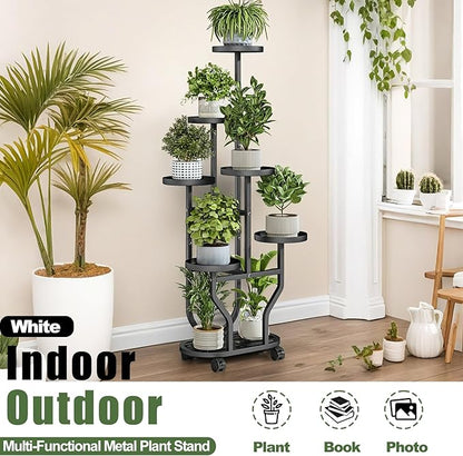 Plant Stand with Wheels 6 Tier Metal Flower Shelf for Indoor Outdoor Corner Multiple Plants Holder Rack for Bedroom Living Room Garden Balcony Yard Black (Black, 6 Tier)