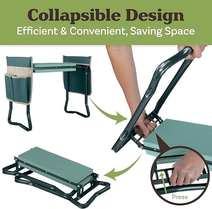 Garden Kneeler and Seat - 2-in-1 Foldable Garden Kneeling Pad and Stool with Removable Pockets for Gardening Tools - Gardening Gifts for Women, Mom, Dad, Seniors or Grandparents by Pure Garden (Green)