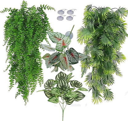 Reptile Plants for Bearded Dragon Tank Accessories, Terrarium Plant Artificial Decor for Snake Cage, Fake Plant for Leopard Gecko Habitat, Lizard Chameleon Ball Pythons (Group ABN)