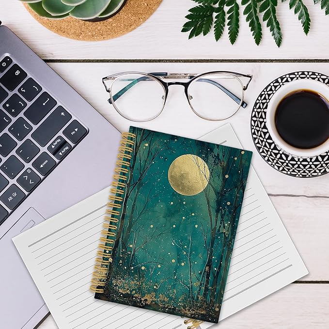 XPH Nature Forest Moon Spiral Notebook, Dark Cottagecore Academia Journaling Notebooks for Women, Mystical Forest Landscape Hardcover Journals for Writing 160 Pages 5.5 x 8.3 Inch, Moon Gifts