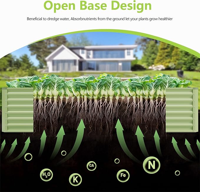 8x4x2FT Galvanized Raised Garden Bed Kit,Vegetable Boxes-Rectangle Metal Flower Box,Large Planter Raised Beds Outdoor Garden for Planting,Fruit,Herb-Green