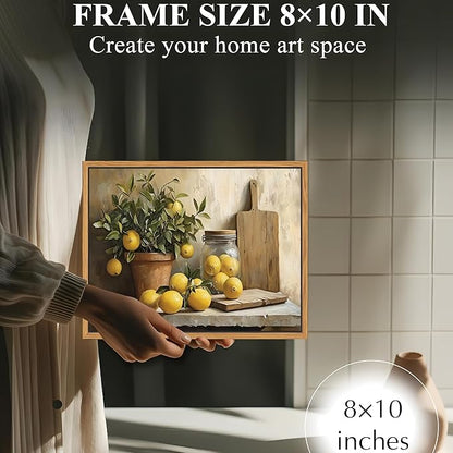 Floating Framed Vintage Kitchen Wall Art, Yellow Lemon Still Life Wall Decor Oil Paintings, Rustic Farmhouse Artwork Canvas Posters Prints Pictures for Living Room Bedroom Home Decor 8x10 Inch