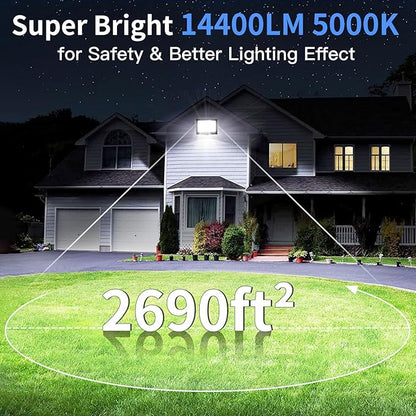 120W LED Flood Light Outdoor with Plug, 14400Lm Super Brighter Security Lights with 5ft Wire, IP66 Waterproof LED Work Light, 5000K Daylight White Exterior Floodlights for Yard Garage Stadium(2 Pack)
