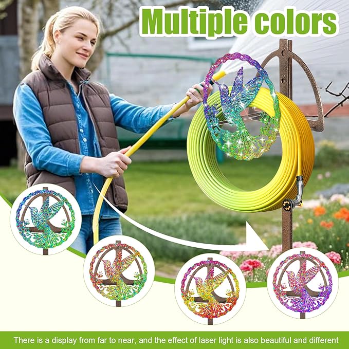 Garden Hose Holder Reel Retro Copper water hose holders for outside wall mountPlug-in multifunctional stainless steel hose storage rack Colorful hummingbird (Hummingbird)
