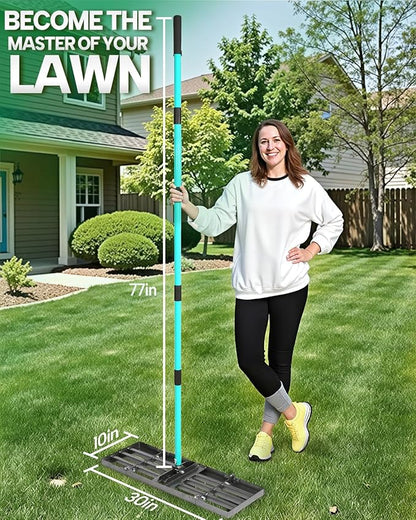Breeze Touch Lawn Leveling Rake 30x10 Weighted & Collapsible Plate, Heavy Duty Yard Leveler Rake with 77" Adjustable Stainless Steel Handle, Lawn Tools for Gardening, Golf Course, Farm, Pasture