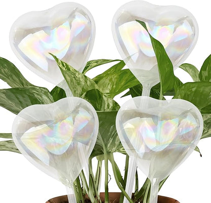 Heart Plant Water Globe, 4 Pcs Set Iridescent Glass Self Watering Bulbs, Heart Shaped Waterer Dripper for Indoor Plants, Outdoor Flowers, Planter Insert Garden Device for Pots