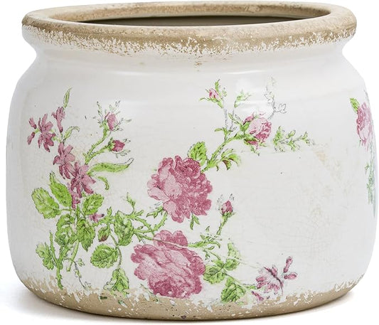 Large Ceramic Pot for Planters, Ice Crack Glazed Flower Pot with Drainage Holes,5.91inch Vintage Planters for Indoor and Outdoor (Pink)