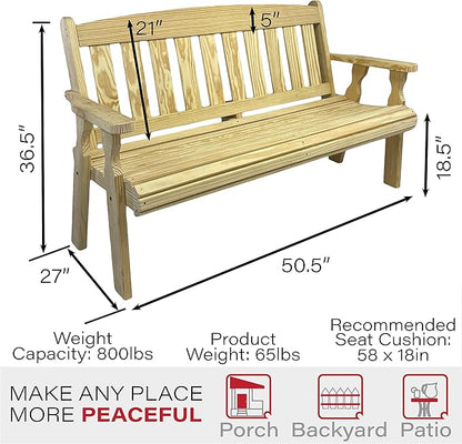 Amish Casual Outdoor Heavy Duty 800 LB Mission Pressure Treated Garden Bench(4 Foot, Unfinished)