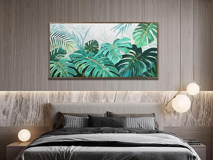 Enartly Plant Leaf Canvas Tropical Framed Wall Art for Living Room, Hawaiian Monstera Painting Plam Botanical Wall Art Print for Bedroom Dining Room Office Home Decor, 40"x20"
