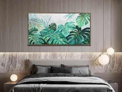 Enartly Plant Leaf Canvas Tropical Framed Wall Art for Living Room, Hawaiian Monstera Painting Plam Botanical Wall Art Print for Bedroom Dining Room Office Home Decor, 40"x20"