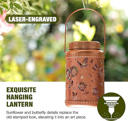 Cooo 6 Pack Solar Lanterns Outdoor Waterproof Sunflower Butterfly Solar Pathway Lights Landscape Path Christmas Gifts for Women Mom Grandma for Outdoor Table Lamps Garden Yard Backyard Decor-Rose Gold
