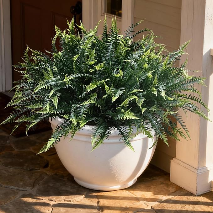 alyptus UV Resistant Fake Plants, 16 Bundles Artificial Plants Greenery, Realistic Fake Fern for Porch Decor & Outdoor Use