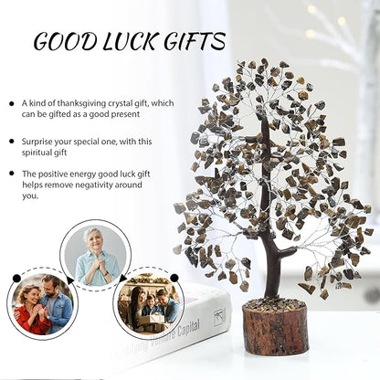 PYOR Tigers Eye, Healing Crystal Tree, Office Decor for Women, Gem Tree, Tiger Eye Stone, Good Luck Gifts, Money Crystal Stone, Positive Energy Decor, Gemstone Bonsai