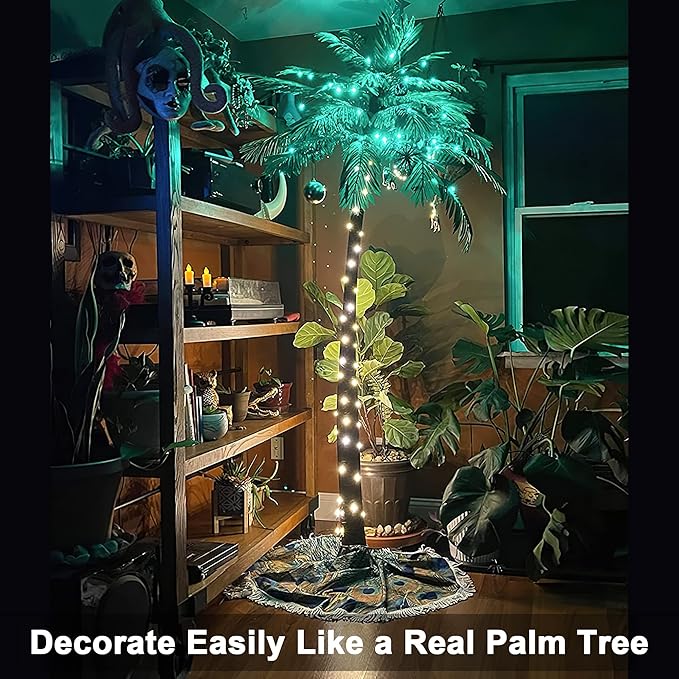 Lightshare 7 Feet Palm Tree 96LED Lights Artificial Fake Tree Decoration for Tiki Bar Outside Patio Porch Pool Christmas Nativity