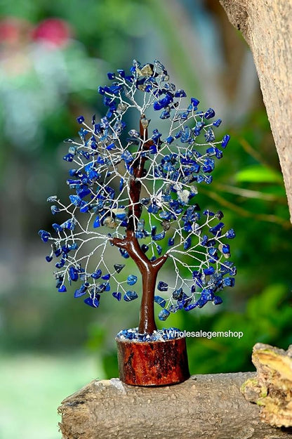Lapis Lazuli Silver Wire Artificial Gemstone Tree – Decorative Crystal Tree for Home & Office Feng Shui Décor