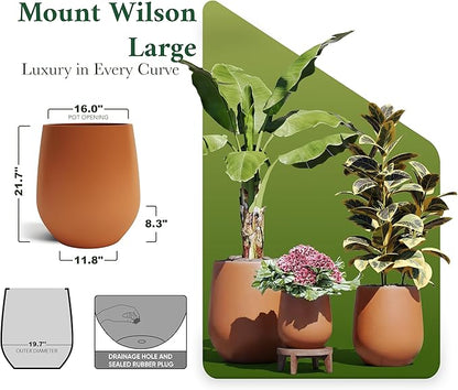 DTY Signature Mount Wilson Modern Indoor Outdoor Fiberstone Tapered Planter, Lightweight, Weather Resistant Garden Pot with Drainage Hole & Rubber Plug, Planter for Christmas Decor – Terracotta, Large
