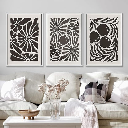 Ashbrook Framed Canvas Print Wall Art Set Mid-Century Modern Flowers & Fruit Nature Wilderness Illustrations Modern Art Floral Botanical Minimal Calm/Relax/Cozy for Bedroom - 16"x24"x3 WHITE