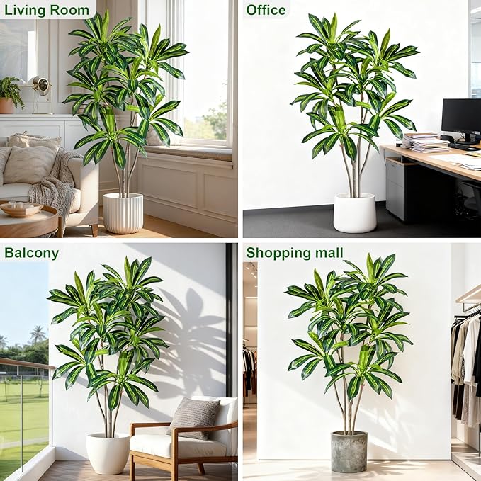 Artificial Trees Large Tall Fake Tree Fiddle Leaf fig Indoor Outdoor Realistic Big Faux Patio Plants Floor Dracaena Decorative for Home Living Room Office Bedroom Porch Outside Patio para decoracion