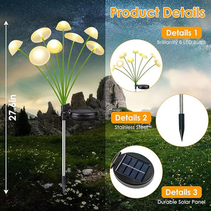 KAQ 4PK 32LED Solar Garden Lights Outdoor Waterproof | Solar Mushroom Lights for Outside Sway by Wind Firefly Fairy Light for Patio Pathway Garden Bush Yard Decorations (Warm White)