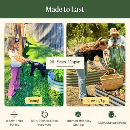 Vego garden 26" Extra Tall Raised Garden Bed Kits, 9 in 1 Modular Raised Planter Box for Vegetables Flowers Fruits Oval Metal Raised Garden-Olive Green