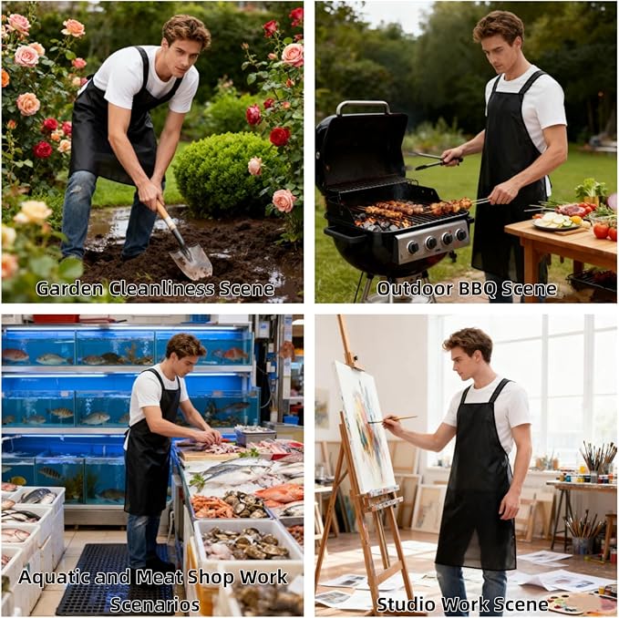 JDSWANLA Waterproof Apron, Environmentally Friendly TPU Oil Resistant Apron,Suitable for Families Gardening Coffee Shops Art Studios Hair Salons shops Barbecue Suitable for Both Men and Women