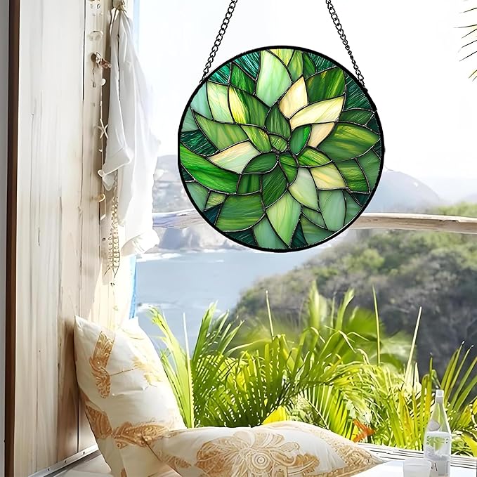 Stained Glass Window Hanging - Ireland Green Suncatcher for Doors Garden Patio Sun Catchers Decor Mother's St. Patrick's Day Birthday for Women Men Mom Nana Friend15 in
