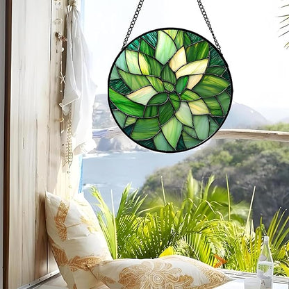 Stained Glass Window Hanging - Ireland Green Suncatcher for Doors Garden Patio Sun Catchers Decor Mother's St. Patrick's Day Birthday for Women Men Mom Nana Friend 9.8 in