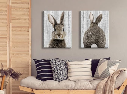 BLINFEIRU Bunny Decor Nursery Wall Art Prints, Brown Lovely Rabbit Pictures for Baby Kids Room Wall Decoration, Cute Easter Animal Canvas Artwork, Framed Ready to Hang 12"x16"x2