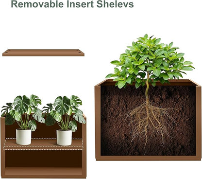 Tall Rectangular Planter Box, Metal Large Planters for Outdoor Plants, Flowers, with Drainage Holes (30" L x 12" W x 24" H, Brown)