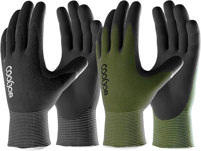 COOLJOB Gardening Gloves for Men, 6 Pairs Breathable Rubber Coated Garden Gloves for Weeding Landscaping, Outside Work Gloves for Lawn Yard, Men’s Large Size, Black & Green (Half Dozen L)