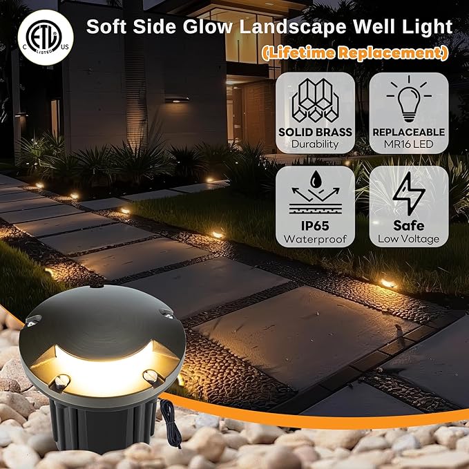 Gardenreet 12V Well Light - Brass Electric Landscape Ip65 Waterproof In-Ground LED Low Voltage Lighting, Fixture, Antique Bronze for Walkway Patio Garden Without MR16 Bulb