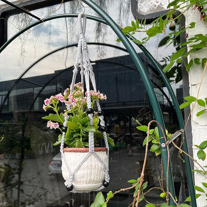 Macrame Plant Hanger for 5 to 10 Inch Plant Pots, Set of 2 Indoor Handmade 35 Inch Woven Rope Hanger Kits with Hooks and Wood Beads, Hanging Planter Basket Holder for Boho Home Decor (Grey, 2 Pack)