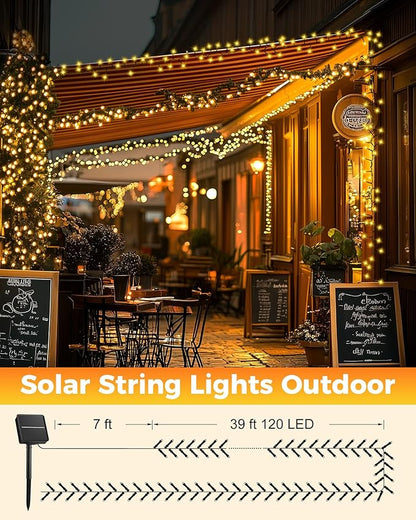 Brightown 2 Pack Solar Christmas Lights, 92Ft 240 LED Solar String Lights Outdoor Waterproof with 8 Modes, Solar Light Outdoor for Patio Yard Tree Garden Party Decorations, Warm White