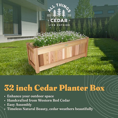 All Things Cedar Planter Box, Outdoor Cedar Wood Garden Bed, 32 Inches Wide, Natural