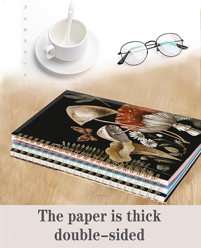 Spiral Journal Notebook,A5 Hardcover Lined Journals for Women Girl 6 x 8.3 in,120 Pages Thick Paper,Cute College Ruled Writing Notebook for Gifts Office Work School(Mushroom Plant Moon)