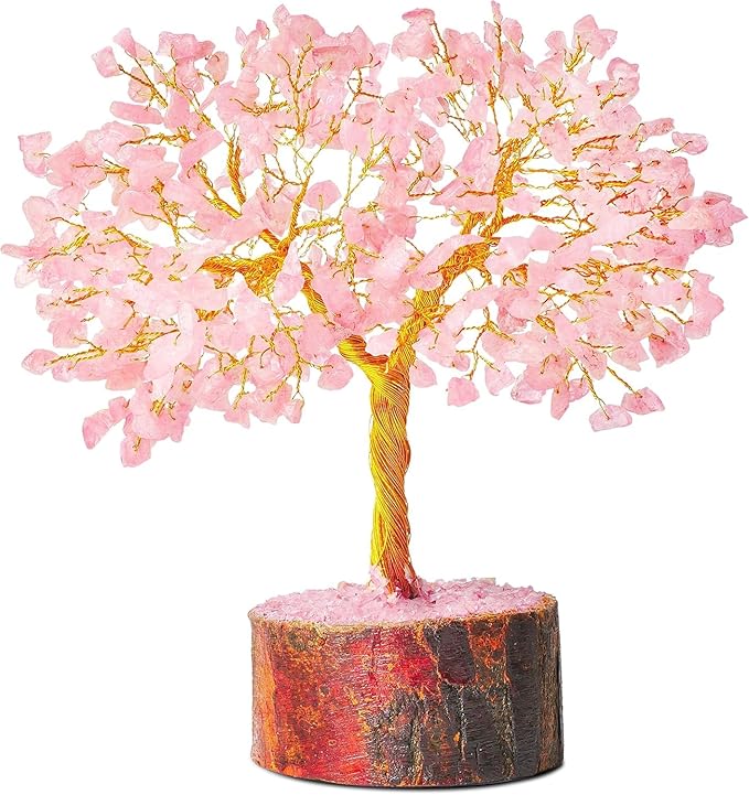 Handcrafted Crystal Tree for Good Luck | 300 Beads Bonsai Tree for Positive Energy, Love, and Harmony | Feng Shui Money Tree | Spiritual Gift & Home Decor | 7-9 Inches (Rose Quartz)
