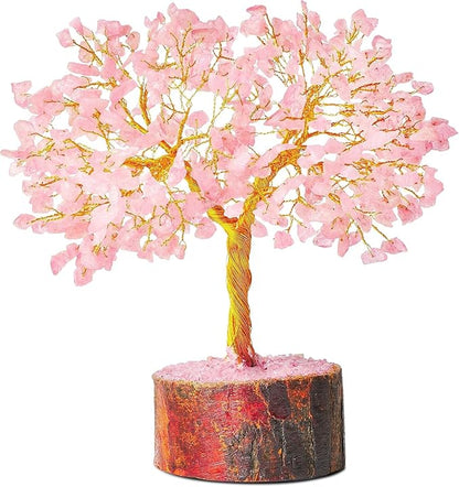 Handcrafted Crystal Tree for Good Luck | 300 Beads Bonsai Tree for Positive Energy, Love, and Harmony | Feng Shui Money Tree | Spiritual Gift & Home Decor | 7-9 Inches (Rose Quartz)