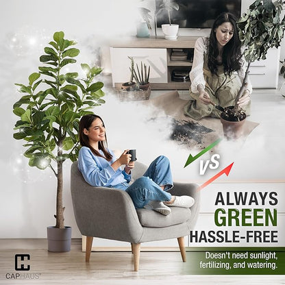 CAPHAUS Artificial Fiddle Leaf Fig Tree, 6/7 Feet in Pot with Dried Moss, for Indoor House Home Office Store, Potted Ficus Lyrata Faux Tree, Fake Plant Modern Decoration Gift for Housewarming