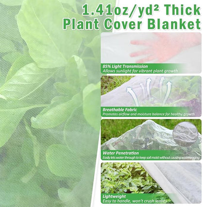 10×33 ft Plant Covers Freeze Protection- 1.4 oz/yd² Frost Cloths Blankets for Outdoor Plants, Reusable Floating Row Cover Plant Freeze Protection for Winter Garden Vegetables Raised Bed, White