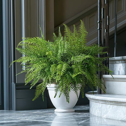 4PCS Artificial Boston Fern Fake Ferns Hanging Plant UV Resistant Inoor Outdoor Faux Shrubs 20Inch Large Faux Ferns Greenery Stems for Home Office Garden Decoration