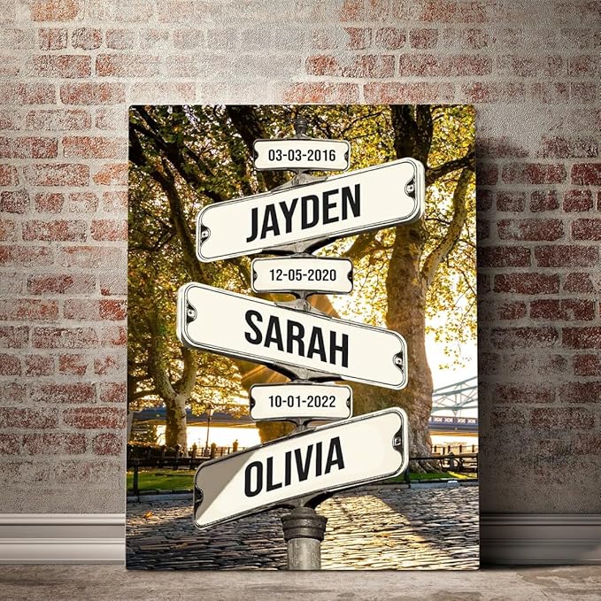 Personalized Family Street Sign Multi-Name Canvas, Custom Date Of Birth With Names Poster, Street Signs Customized, Best Gifts For Mom/Dad, Birthday, Christmas Gift For Family #15