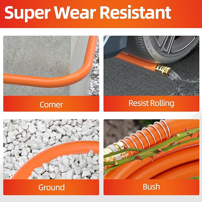 SPECILITE Garden Water Hose 100 ft x 3/4 in Heavy Duty, Flexible and Lightweight, Burst 600 psi, Kink-less Hybrid Rubber Pipe for Backyard, 3/4'' Brass Fittings, Orange