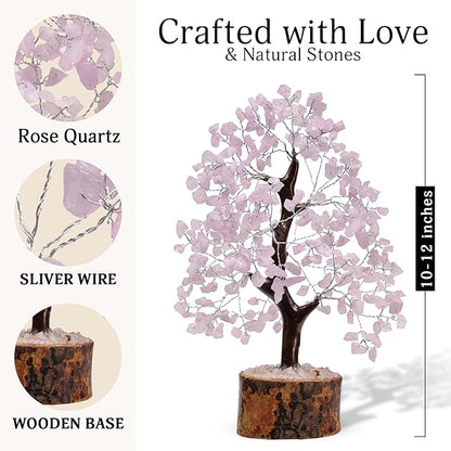 FASHIONZAADI Rose Quartz Crystal Tree of Life for Women Office Decor, Good Luck, Money, Meditation, Positivity, Handmade Healing Crystal Stones Bonsai Tree Spiritual Birthday Gifts for Women