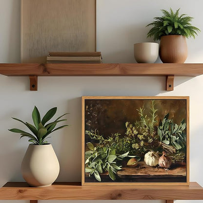 SAMHOU Floating Framed Canvas Wall Art, Vintage Aesthetic Kitchen Wall Decor, Nature Botanical Poster Prints for Farmhouse Living Room Dining Room Bedroom Home Decor 8x10 inch