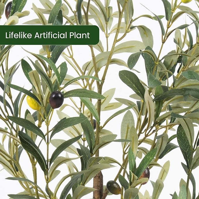 Artificial Fake Olive Tree 4FT Tall 1Pack Faux Silk Olive Tree for Home Living Room Office Decor Faux Artificial Plants Indoor Fake Potted Plants with Fruit & Free Moss